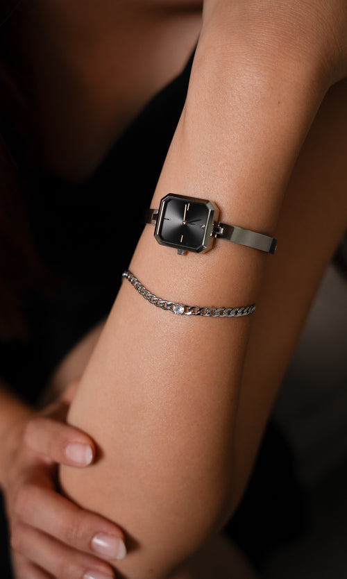 Paul Valentine Ethereal Watch & Curb Bracelet Set Silver Wochenangebot