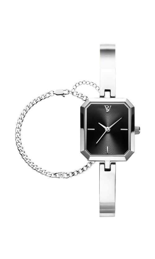 Paul Valentine Ethereal Watch & Curb Bracelet Set Silver Wochenangebot