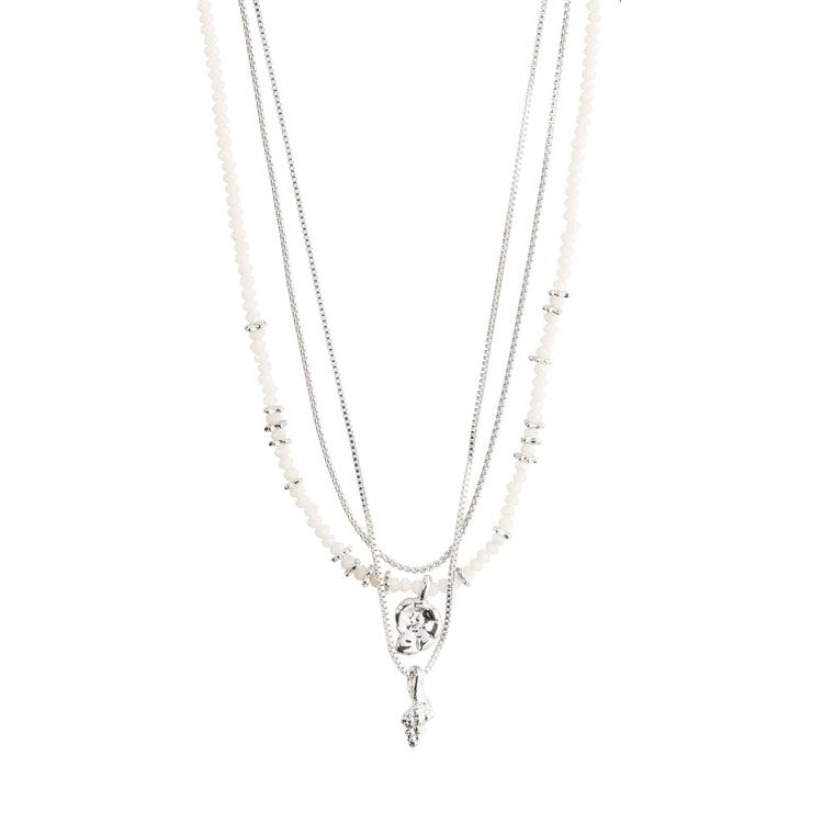 Pilgrim SEA Halskette, 3-in-1 Set, Weiß/Versilbert