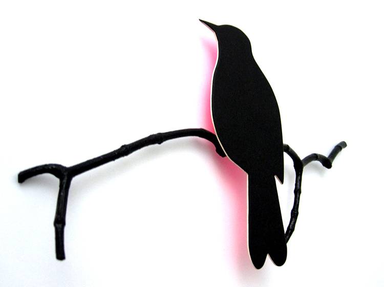 Renna Deluxe Drossel in Schwarz mit Glow in NeonPINK _ Wandobjekt Tägliche Deals