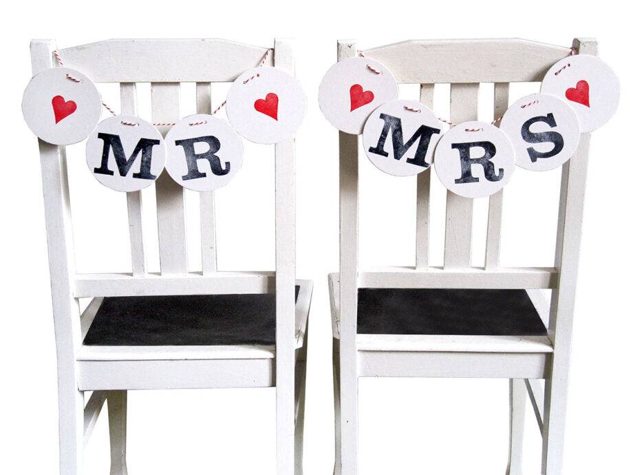 Renna Deluxe MR & MRS Stuhldeko Girlanden zur Hochzeit JETZT KAUFEN