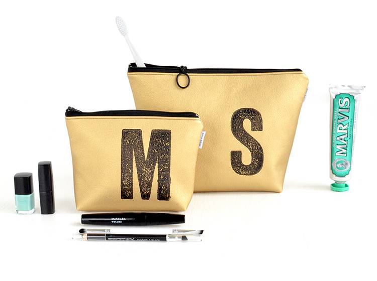 Renna Deluxe Waschtasche Metallic GOLD mit Buchstabe, vegan Verkauf
