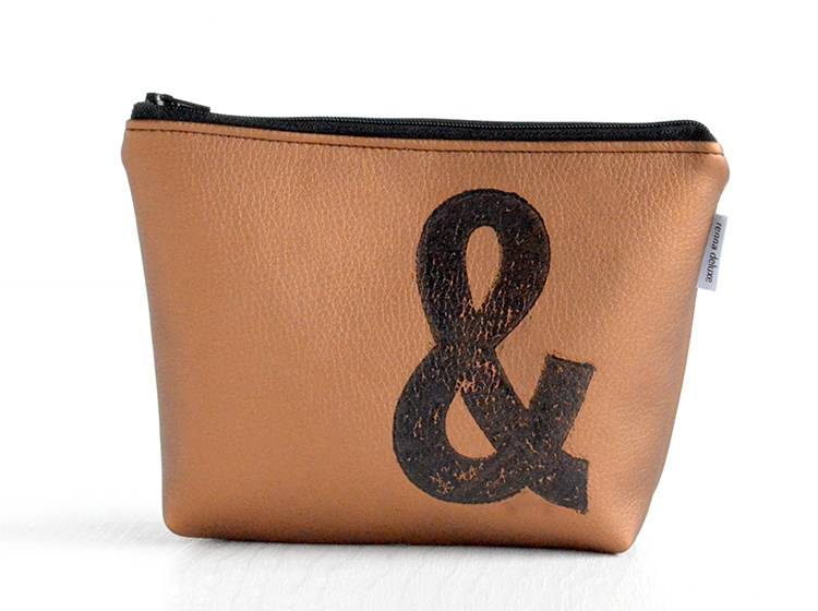 Renna Deluxe Kosmetiktasche Metallic BRONZE mit Buchstabe / vegan Fabrikverkauf