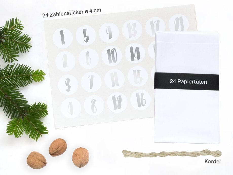 Renna Deluxe Adventskalender SILBER metallic mit weißen Tüten Neuheiten