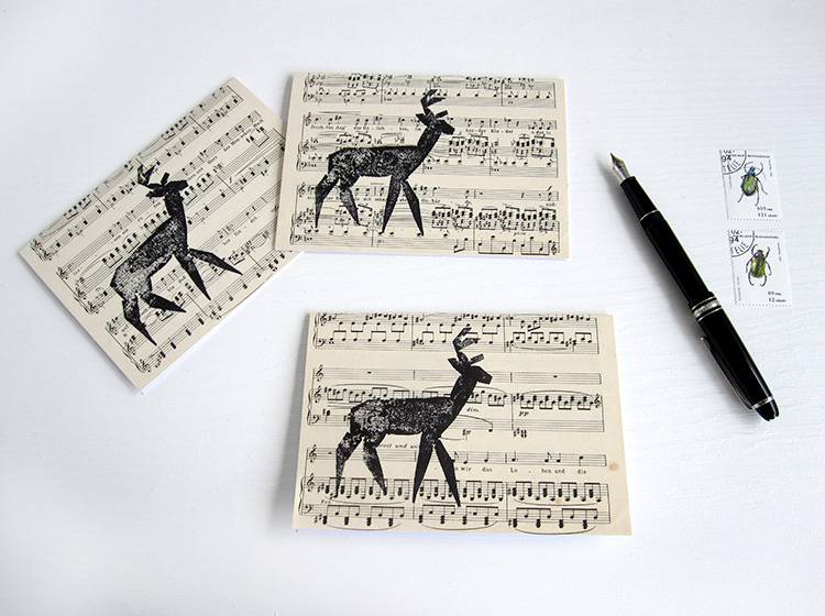 Renna Deluxe Klappkarte mit Hirsch auf Notenpapier Bis zu 50% Rabatt