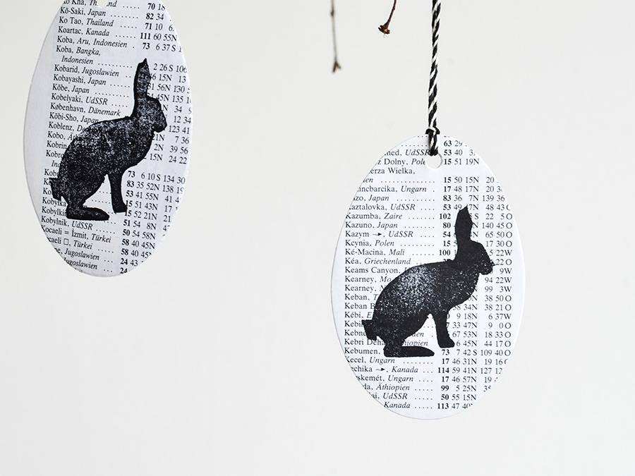 Renna Deluxe Ostereier zum Anhängen mit Hase gestempelt aus Papier Outlet