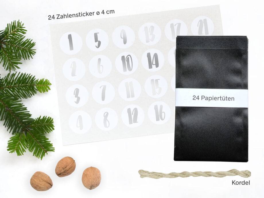 Renna Deluxe Adventskalender SILBER metallic mit schwarzen Tüten Vatertagsangebot