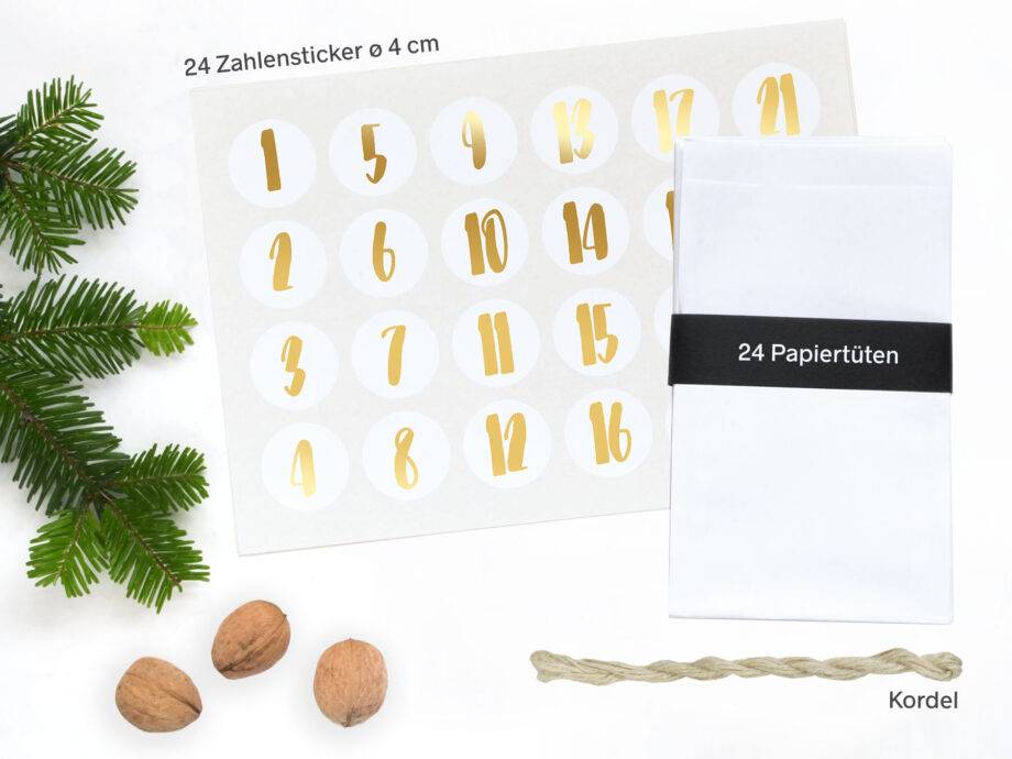 Renna Deluxe Adventskalender Gold metallic mit weißen Papiertüten Kostenloser Versand