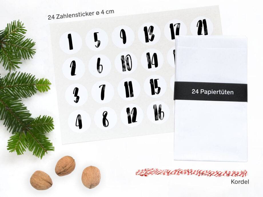 Renna Deluxe Adventskalender Schwarz-Weiß mit Handlettering Heißer Verkauf