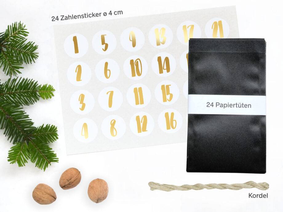 Renna Deluxe Adventskalender Gold metallic mit schwarzen Tüten Wochenangebot