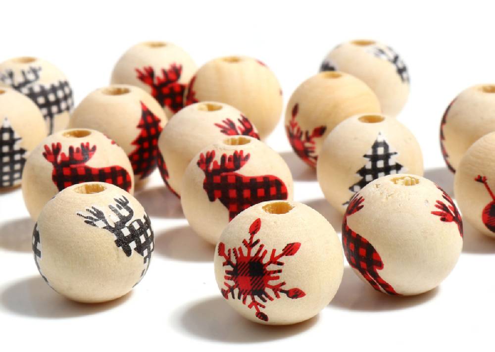 ﻿Sadingo Holzperlen Natur Motiv Weihnachten 16mm, 20 Stück, Wählbar Vatertagsangebot