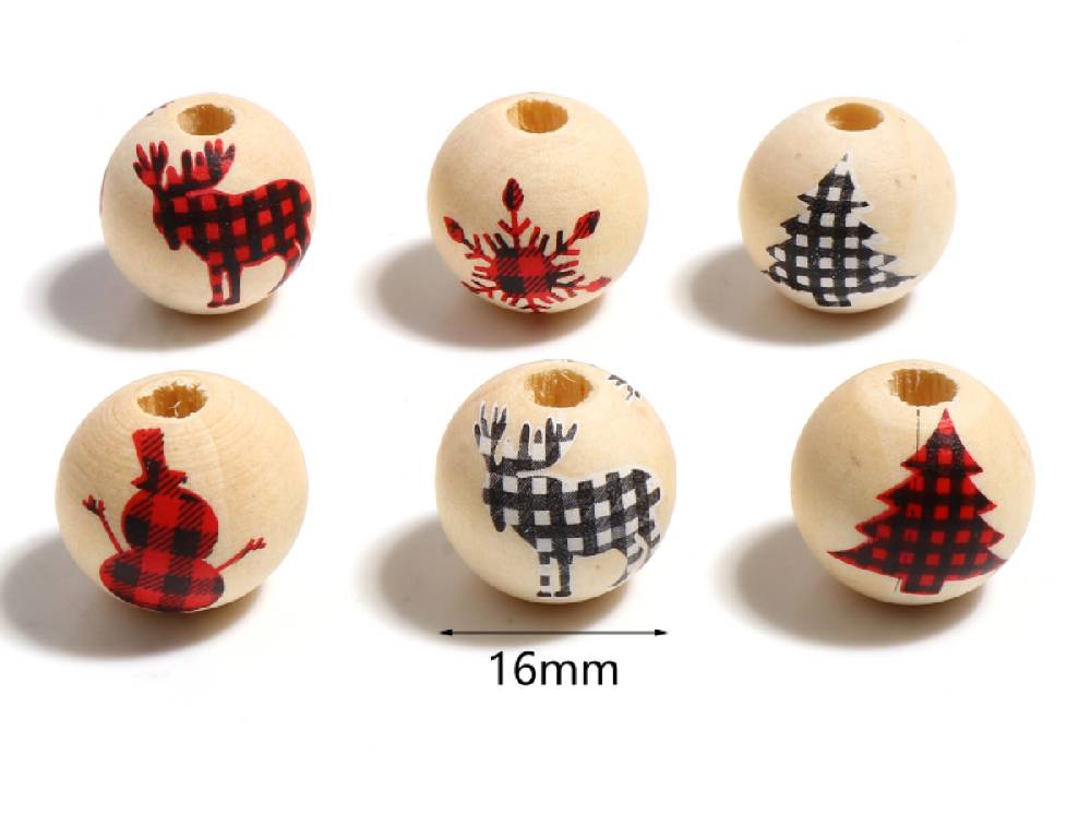 ﻿Sadingo Holzperlen Natur Motiv Weihnachten 16mm, 20 Stück, Wählbar Vatertagsangebot