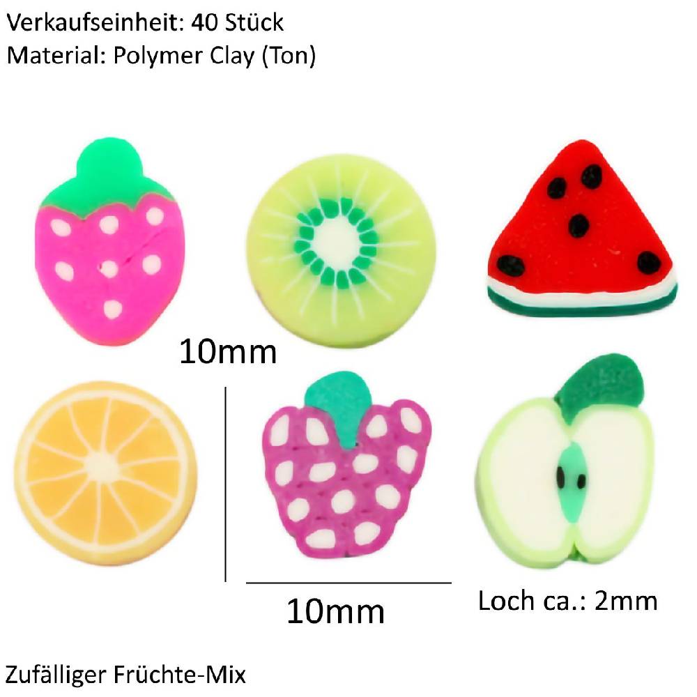 Sadingo Polymer Clay Perlen | 40 Stk., 10mm, Früchte Lagerräumung