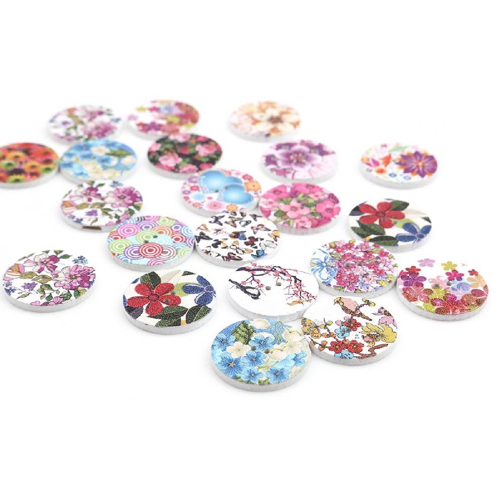 Sadingo Holzknöpfe Blumen Mix - 100 Stück - 25 mm online sichern Tiefpreis