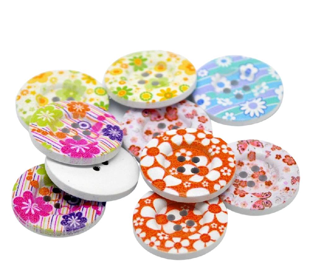 Sadingo Holzknöpfe Blumen Mix | 90 Stk. verschiedene Größen Sonderangebot der Fabrik