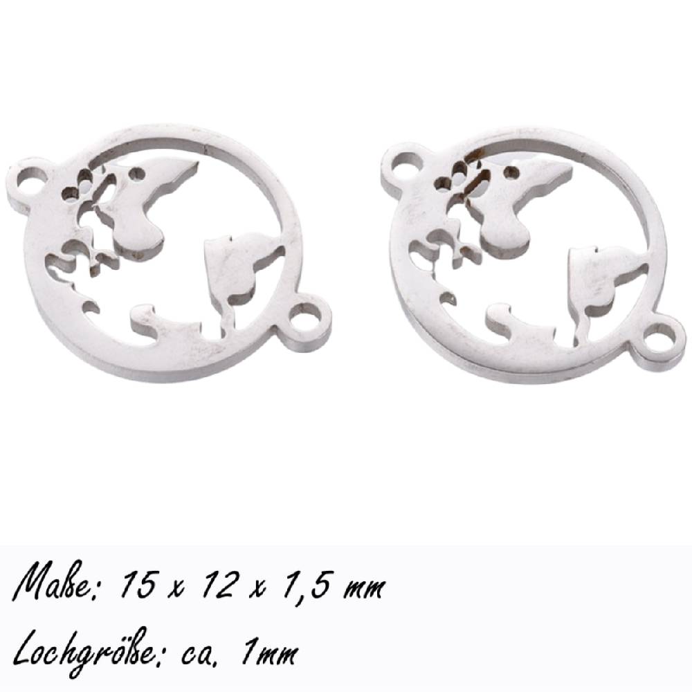 Sadingo Schmuckverbinder Weltkugel | 20 x 15 mm, 10 Stk., Edelstahl Fabrik Onlineshop