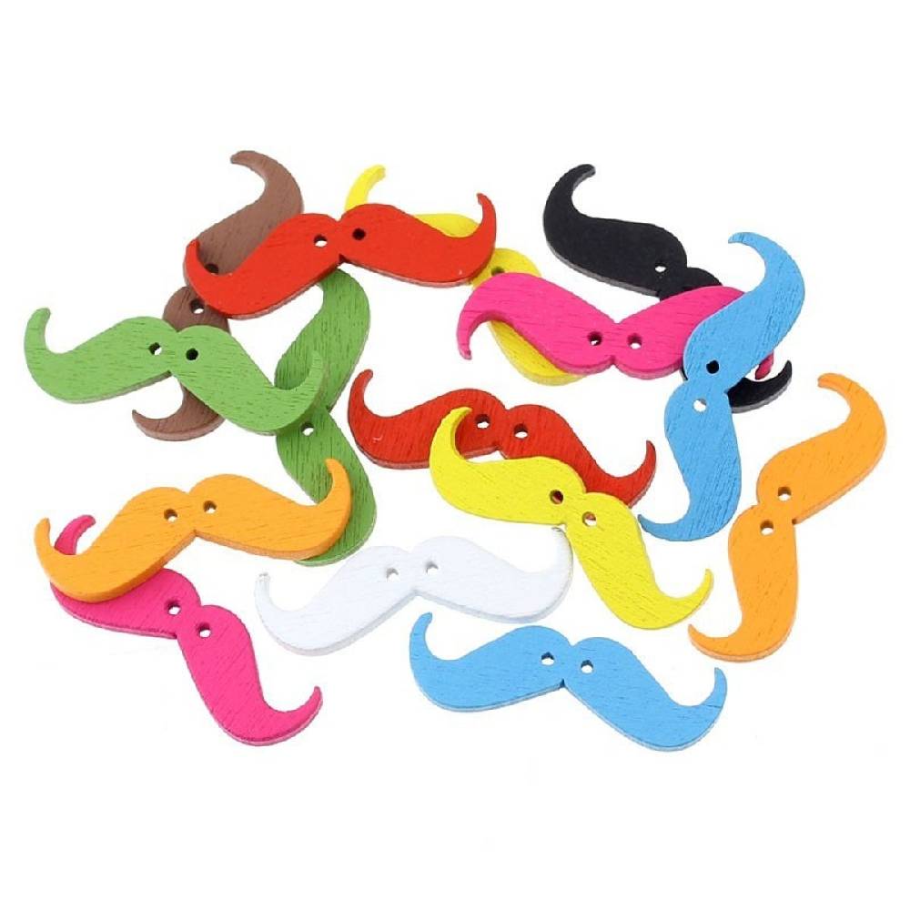 Sadingo Holzknöpfe Moustache, Bart - 50 Stk. - 35 x 11 mm Kostenloser Versand international