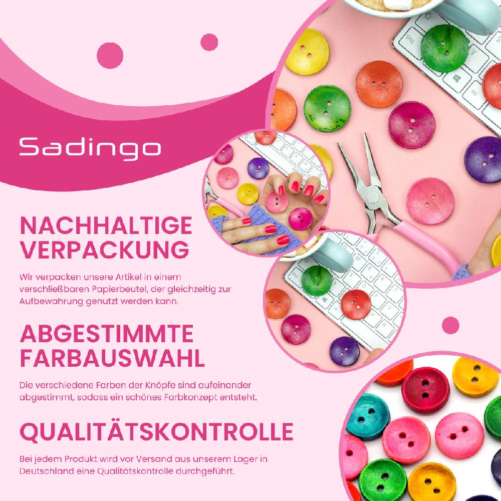 Sadingo Holzknöpfe zum aufnähen, 50 Stück-Ø 3 cm, bunter Mix Auslauf