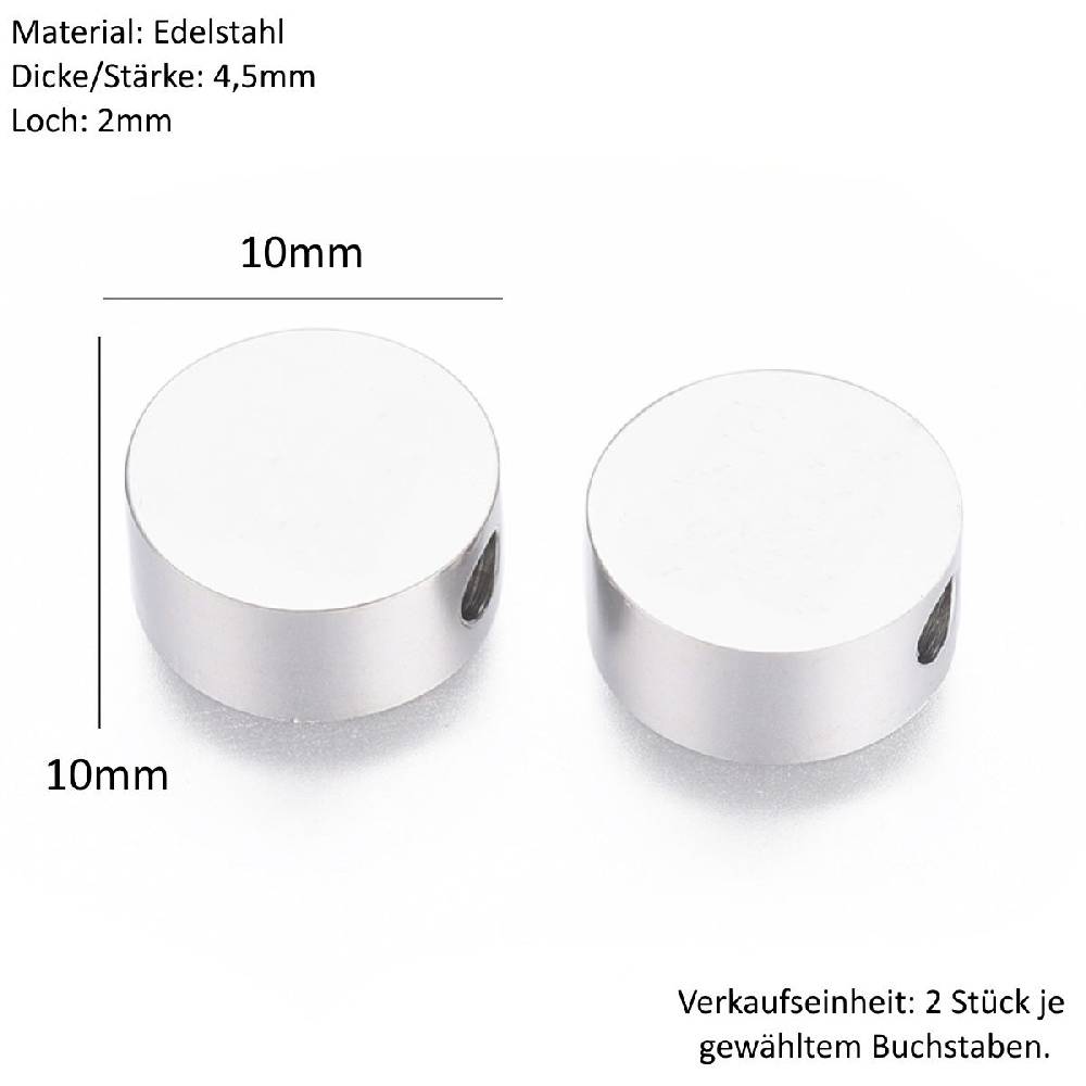 Sadingo Buchstabenperlen Edelstahl 2 Stück 10mm, Buchstabe wählbar Muttertagsangebot