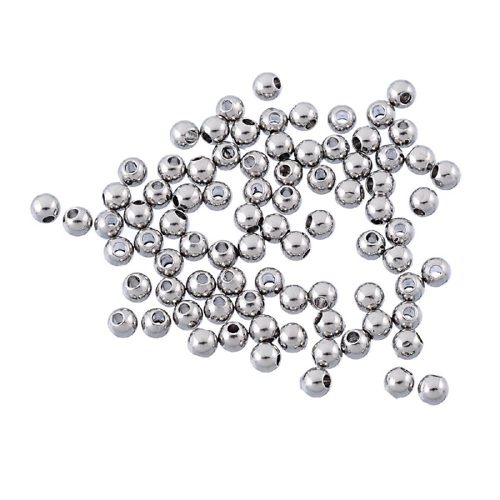 Sadingo Metallperlen | Edelstahl-Perlen Silber, 3 mm, 50 Stück Neueste Mode