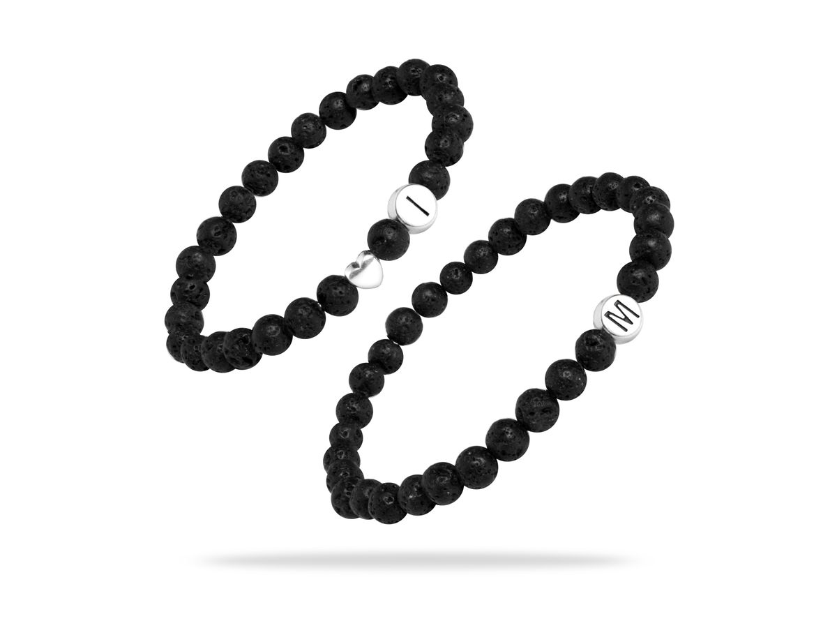 Sadingo Partnerarmband Set "VOLCANO" aus schwarzen Lavagesteinperlen zollfrei