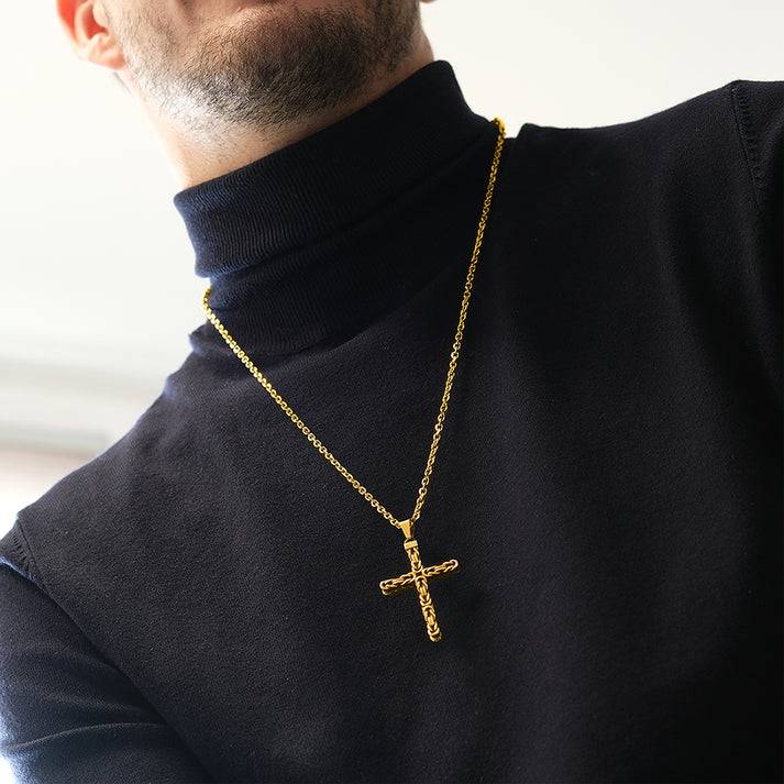 Save Brave Goldene Ankerkette Dan mit Anhänger Kreuz Valentinstagsangebot