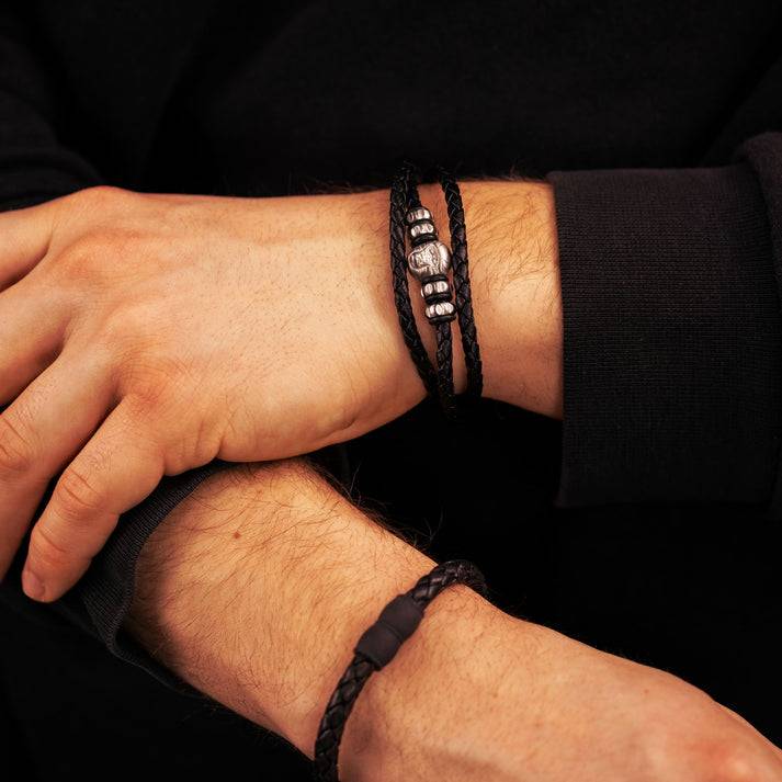 Save Brave Dreifach gewickeltes Lederarmband Titus mit schwarzem Gorillakopf Bis zu 65% Rabatt