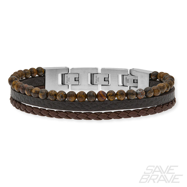 Save Brave Armband Tyler aus Leder & Onyxperlen Im Verkauf