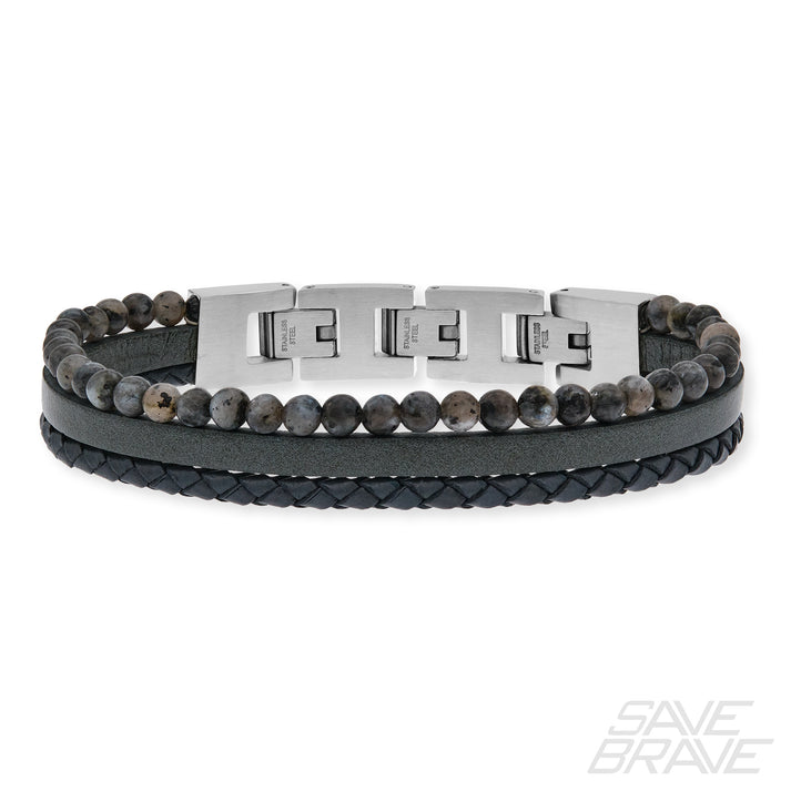 Save Brave Armband Tyler aus Leder & Onyxperlen Im Verkauf