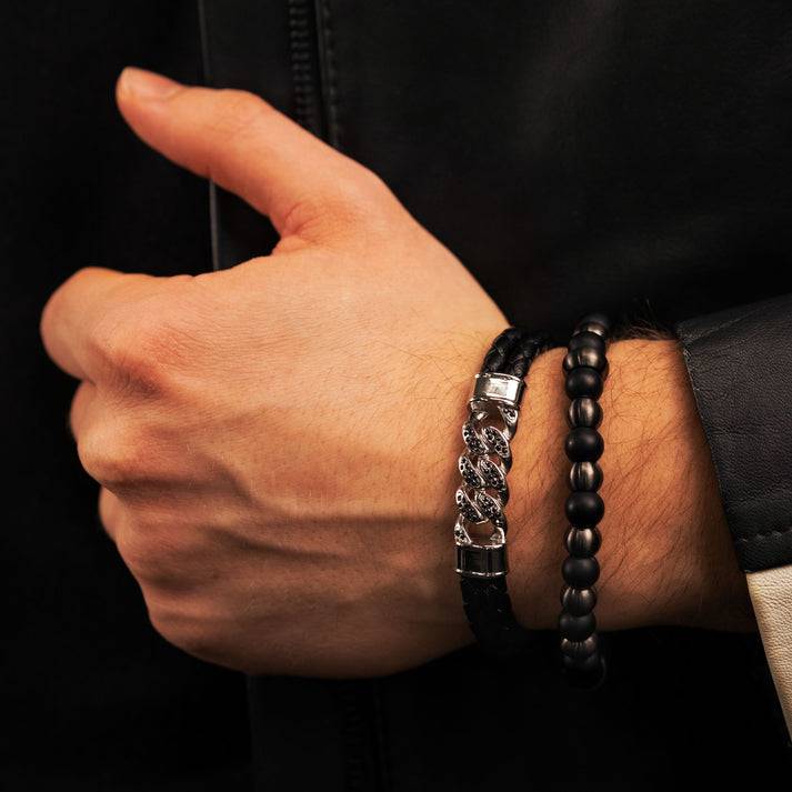 Save Brave Perlenarmband Bruce mit Onyx & Carbon Fabrikverkauf