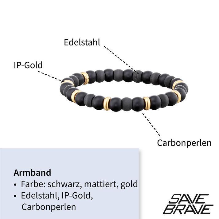 Save Brave Perlenarmband Russell mit Carbon & Edelstahl Meist gekauft