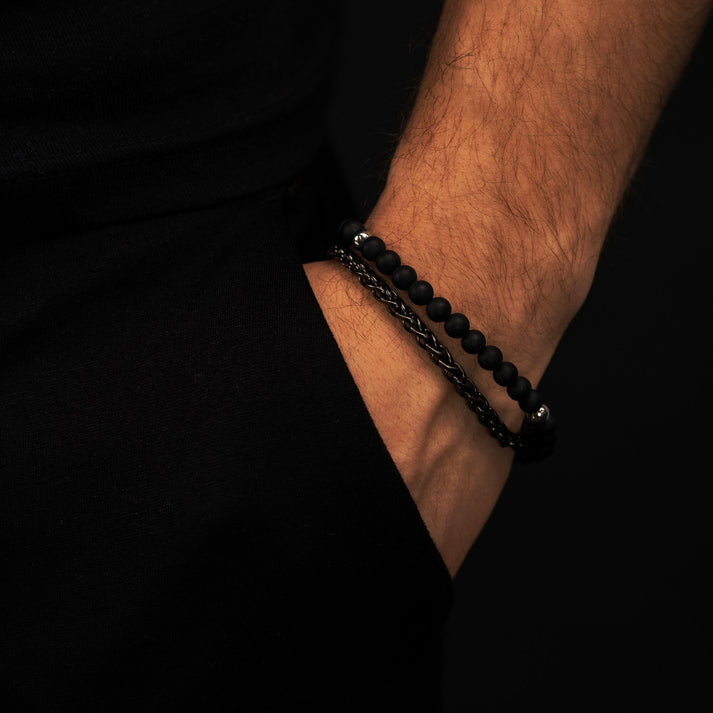 Save Brave Perlenarmband Nico aus Edelstahl & Onyx Blitzverkäufe