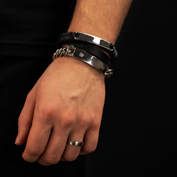 Save Brave Doppeltes Lederarmband Mason mit Edelstahl Heißer Verkauf