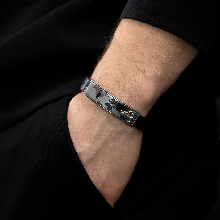 Save Brave Lederarmband Worldanchor schwarz - Welt & Anker gold Bestseller