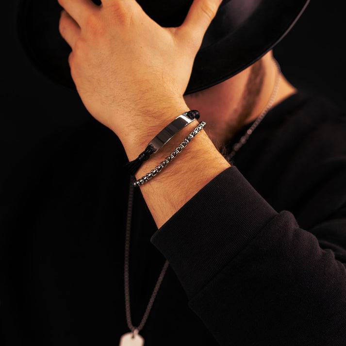 Save Brave Doppeltes Armband Oliver aus Edelstahl & Leder Sonderangebote