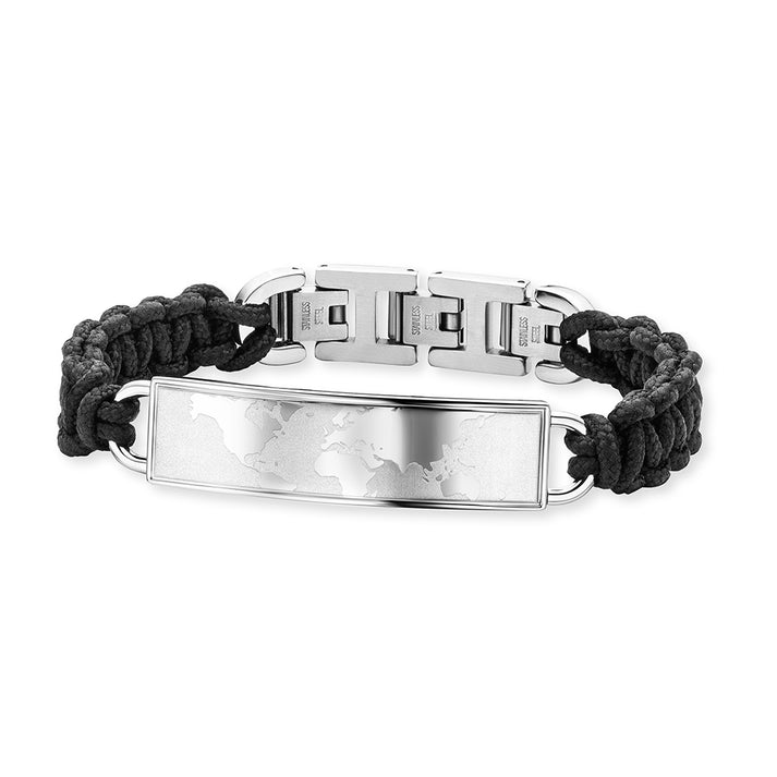 Save Brave Polyesterarmband Worldmap schwarz - Welt silber VIP-Rabatte