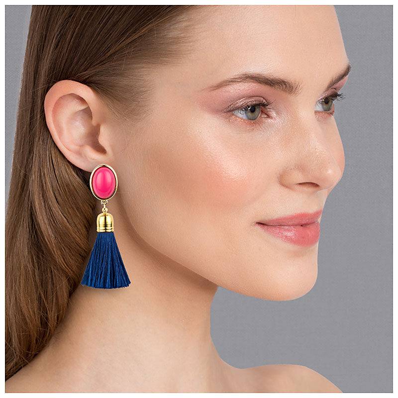 SchwesterSchwester Quasten Ohrringe als Ohrstecker in Pink mit dunkelblauer Quaste von AmuseToi Valentinstagsangebot