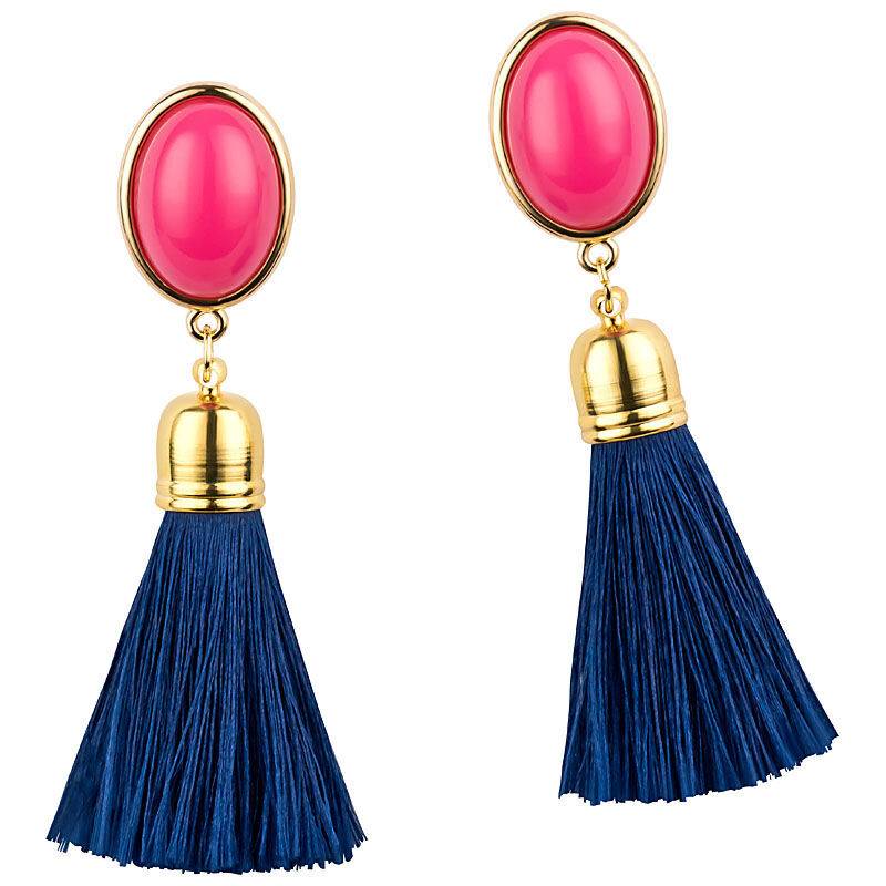 SchwesterSchwester Quasten Ohrringe als Ohrstecker in Pink mit dunkelblauer Quaste von AmuseToi Valentinstagsangebot