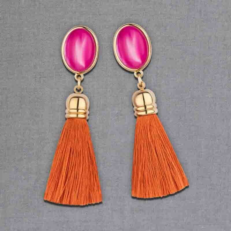 SchwesterSchwester Schimmernde pinkfarbene Ohrstecker mit Quaste in Rostorange von AmuseToi Blitzangebot