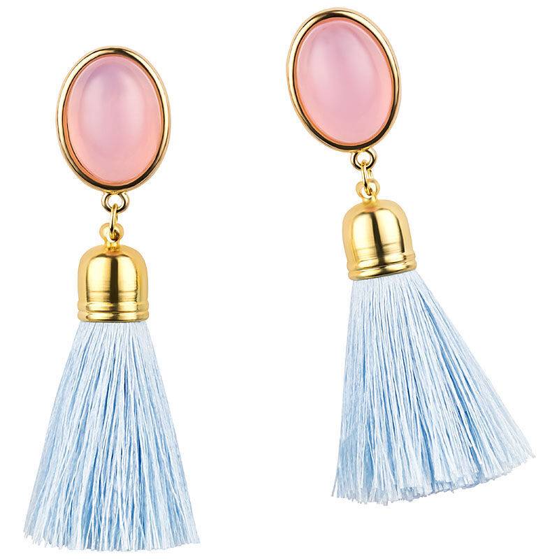 SchwesterSchwester Quasten Ohrringe als Ohrstecker in Rosa mit hellblauer Quaste von AmuseToi Saisonale Angebote