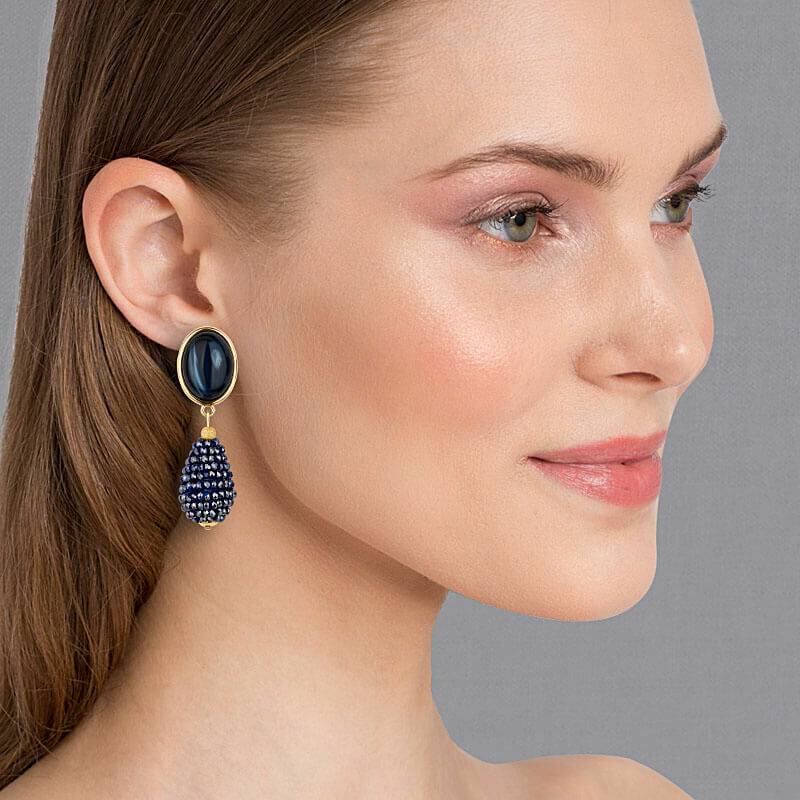 SchwesterSchwester Dunkelblau schimmernde Ohrstecker mit glitzerndem Tropfen von AmuseToi Super Sparpreis