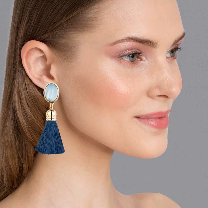 SchwesterSchwester Schimmernde hellblaue Ohrstecker mit marineblauen Quasten Online Shopping