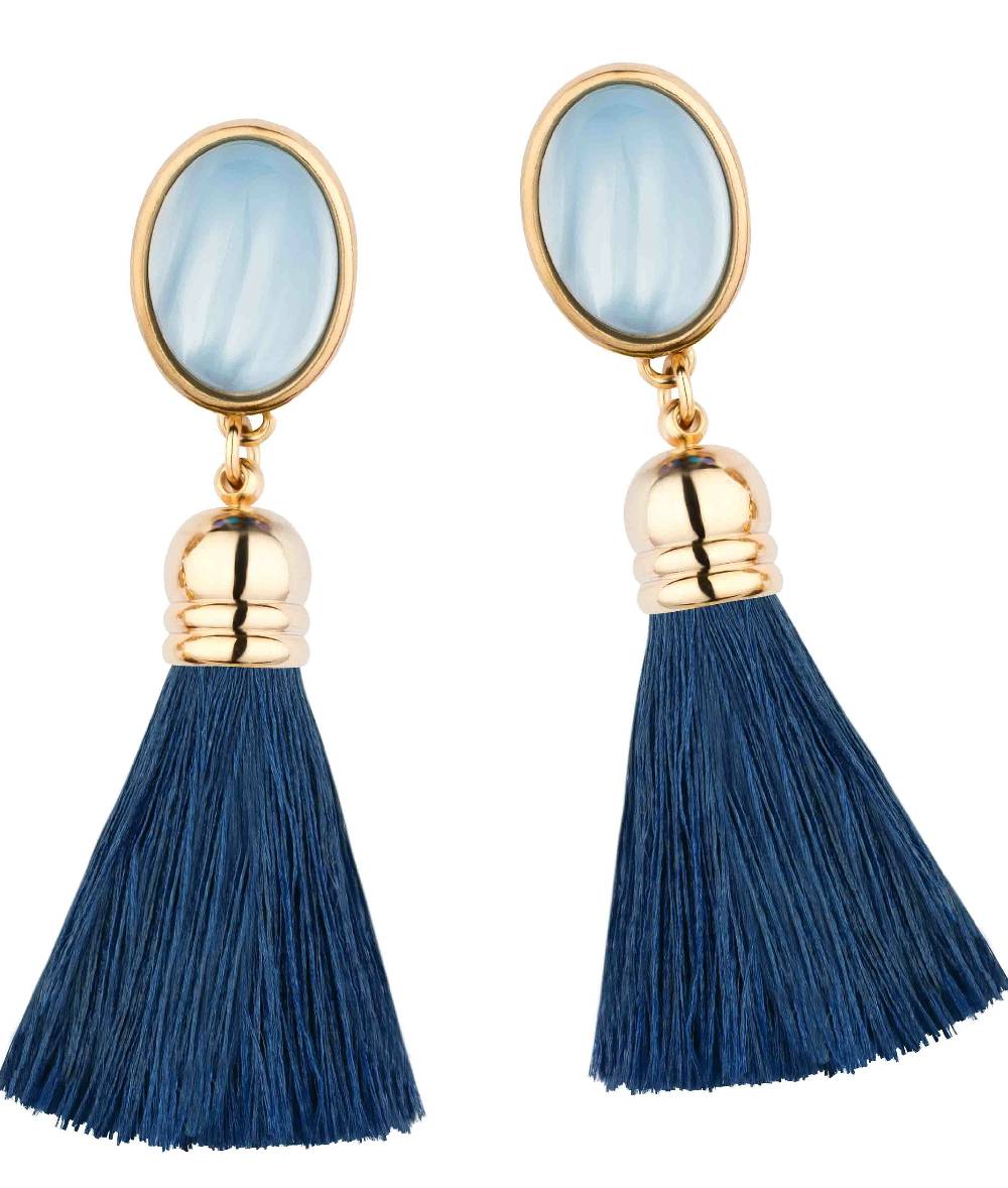 SchwesterSchwester Schimmernde hellblaue Ohrstecker mit marineblauen Quasten Online Shopping