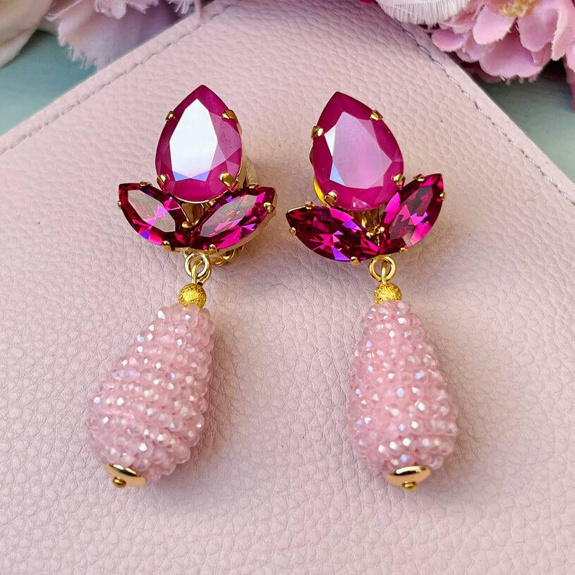 SchwesterSchwester Funkelnde Ohrstecker in Pink mit rosafarbenen Glitzertropfen von AmuseToi Räumungsverkauf