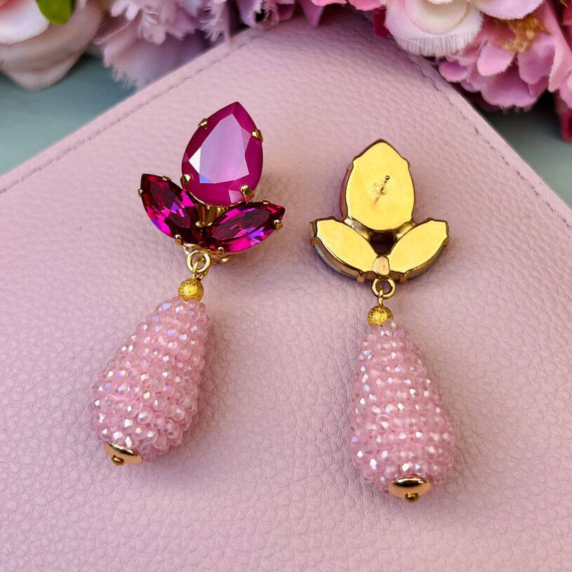 SchwesterSchwester Funkelnde Ohrstecker in Pink mit rosafarbenen Glitzertropfen von AmuseToi Räumungsverkauf