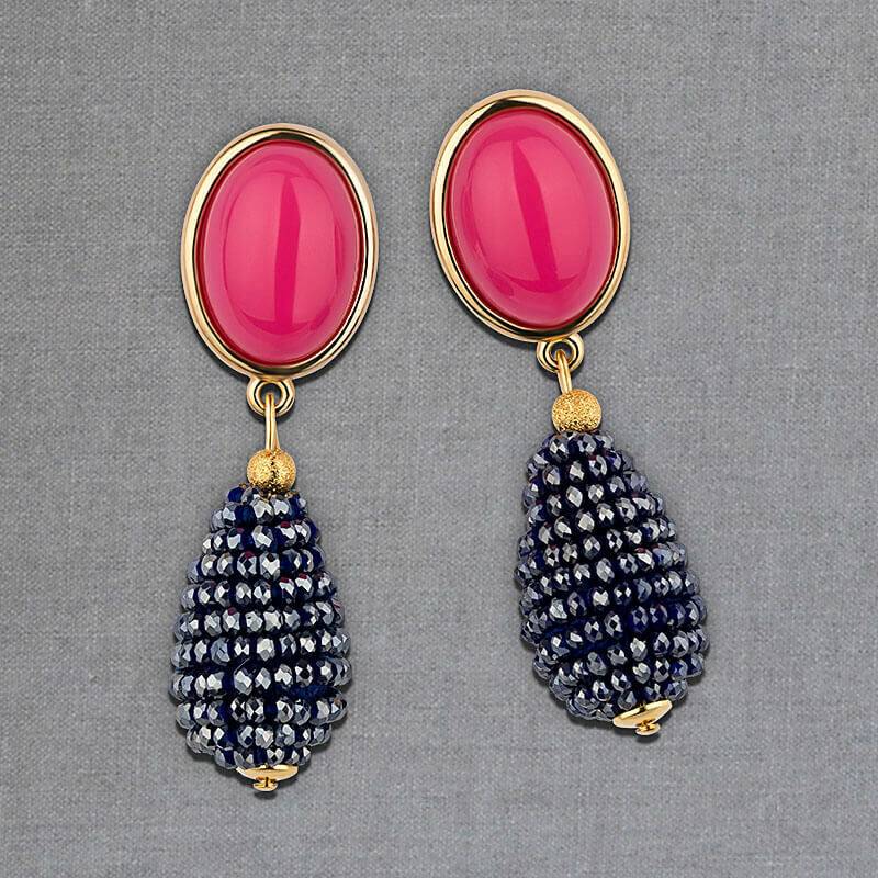 SchwesterSchwester Pinkfarbene Ohrstecker mit glitzerndem dunkelblauen Tropfen von AmuseToi Bis zu 60% Rabatt