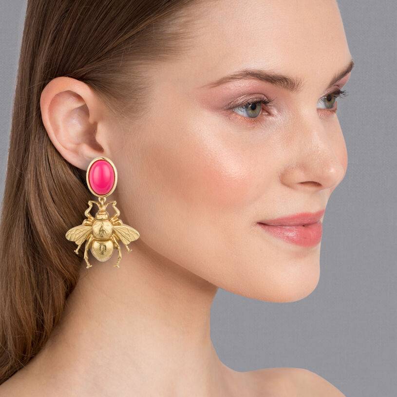 SchwesterSchwester Pinkfarbener Ohrstecker mit goldener Hummel von AmuseToi Schlussverkauf