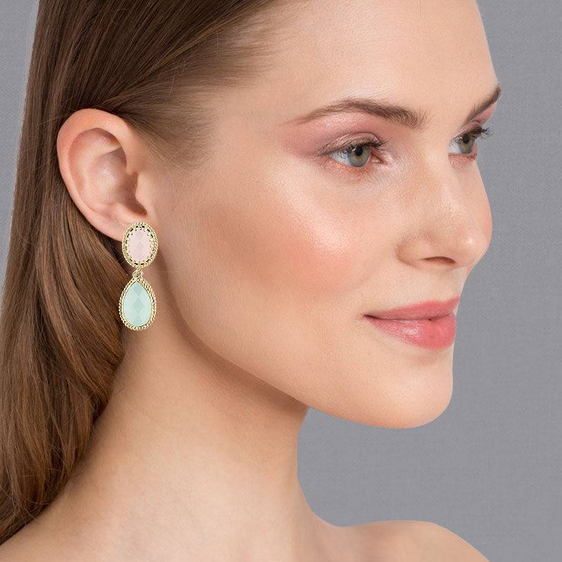 SchwesterSchwester Zartrosa Tropfenohrringe mit Türkisblau funkelnden facettierten Tropfen Fabrik Onlineshop