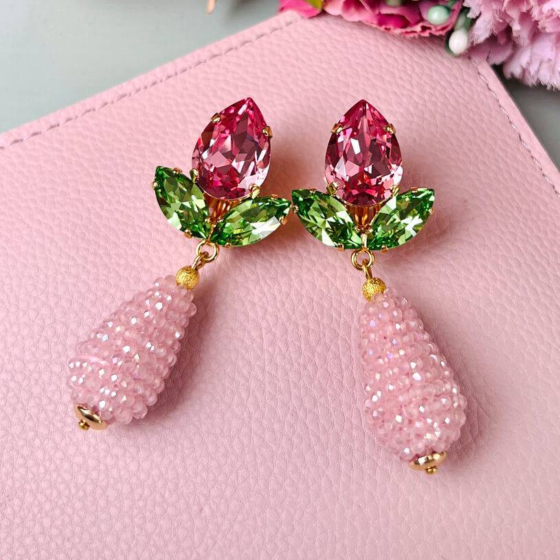 SchwesterSchwester Funkelnde Ohrstecker in Rosa und Grün mit glitzernden Tropfen Großer Ausverkauf