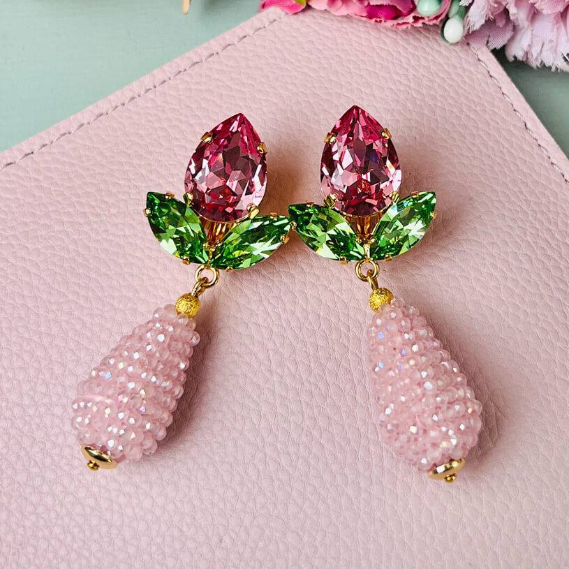 SchwesterSchwester Funkelnde Ohrstecker in Rosa und Grün mit glitzernden Tropfen Großer Ausverkauf